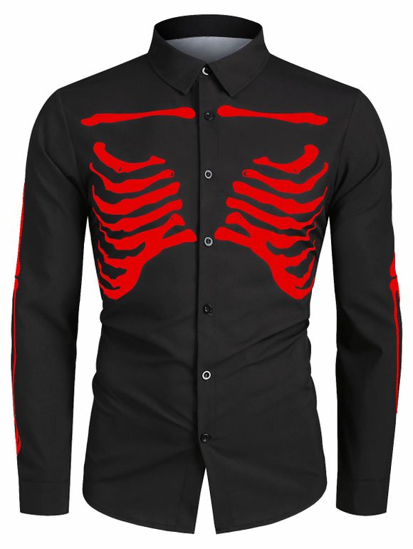 Chemise d'Halloween Squelette Imprimée à Manches Longues - Rouge M