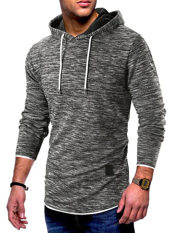 Sweat à Capuche à Ourlet Contrasté à Cordon - Noir 3XL