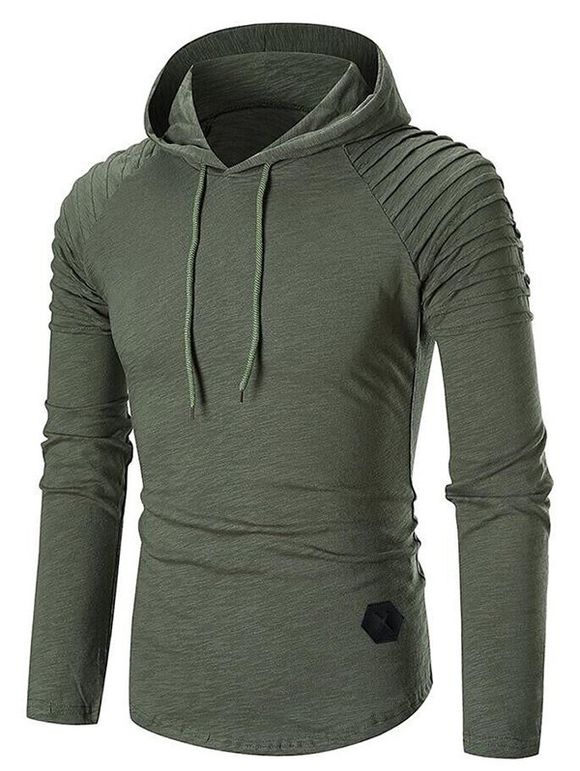 Sweat à Capuche Plissé en Couleur Unie à Manches Raglan - Vert Armée 3XL