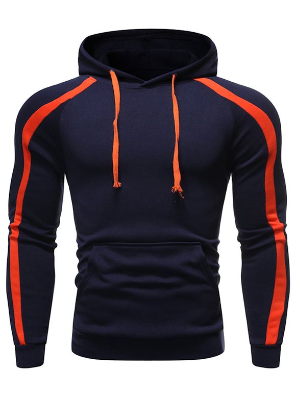 Sweat à Capuche Panneau en Couleur avec Poche Kangourou Design - Cadetblue 3XL