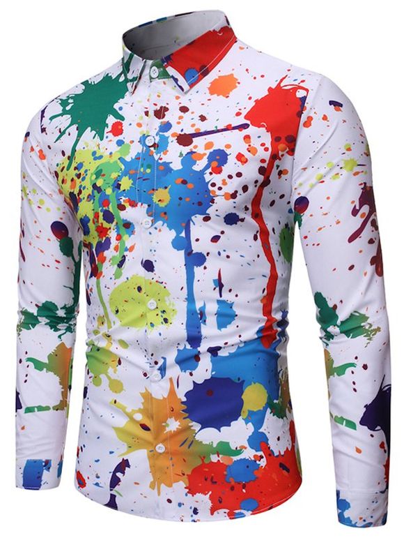 Chemise Boutonnée Peinture Imprimée à Manches Longues - Blanc M