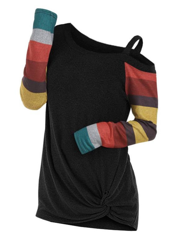 Tricot Tordu en Blocs de Couleurs à Col Oblique - multicolor B 3XL