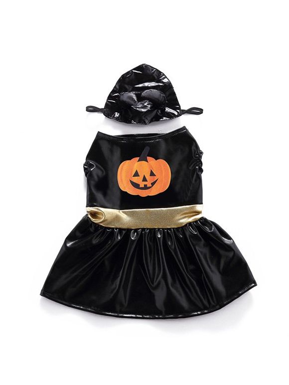 Robe d'Halloween Citrouille avec Chapeau pour Animal Domestique - Noir XL