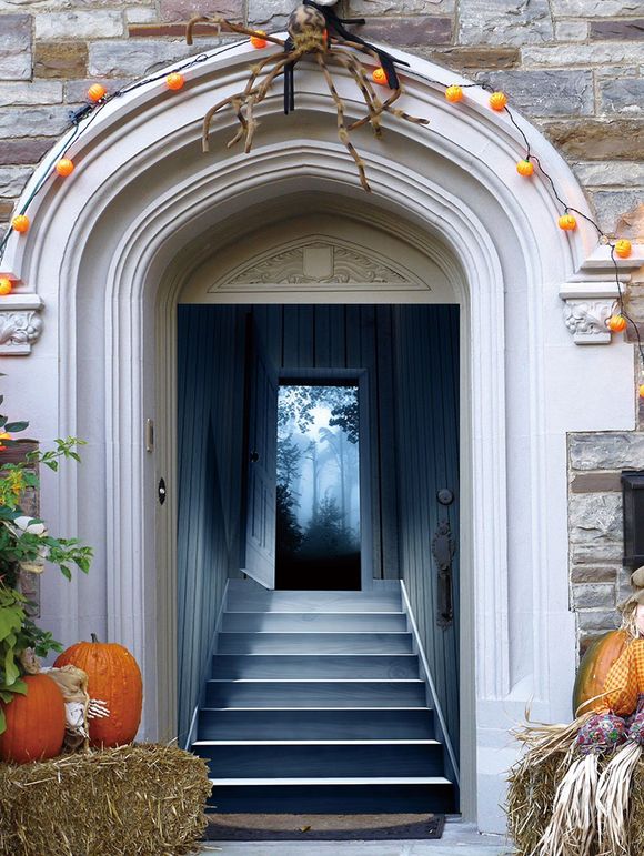 Autocollants décoratifs d'art de porte d'escaliers de forêt de Halloween - multicolor 2PCS X 15 X 79 INCH