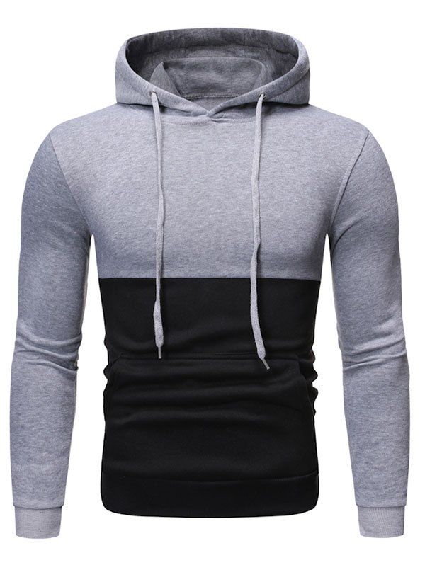 Two Tone Color Panel Pullover Hoodie - LIGHT GRAY 2XL