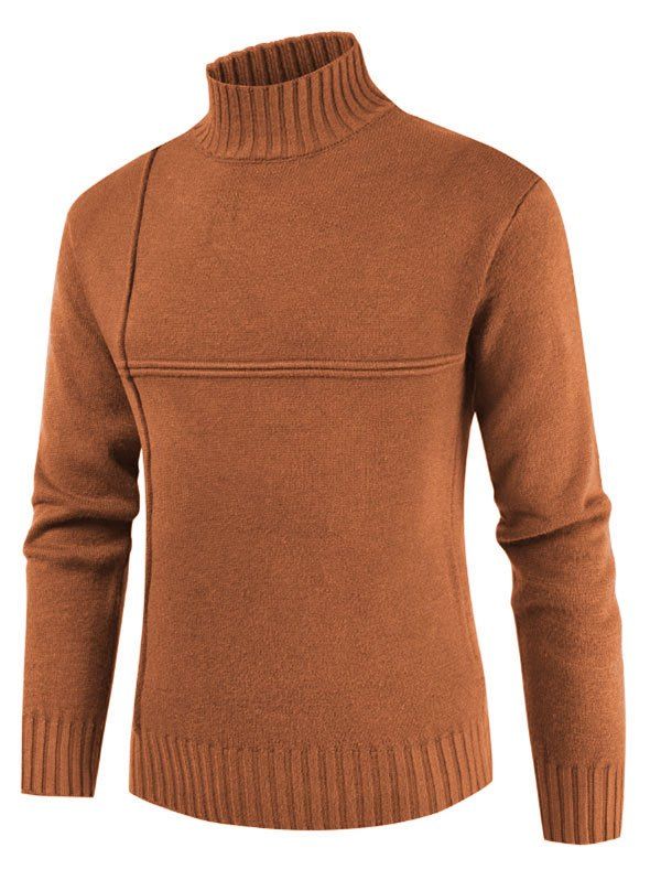 

Solid Color Mock Neck Casual Sweater, Caramel