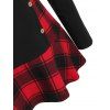 Plus Size Plaid 3D Galaxy Santa Claus Print Flounced T-shirt - BLACK L