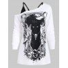 Skew Neck Cat Gothic Tee with Cami Top - WHITE L