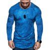 T-shirt Teinté Déchiré Manches Longues à Ourlet Incurvé - Bleu 3XL