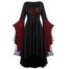 Maxi Robe de Soirée d'Halloween Crâne en Dentelle à Manches de Cloche Grande Taille - Noir 2X