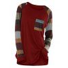 T-shirt Rayé en Blocs de Couleurs avec Poche de Grande Taille - Rouge 1X