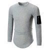 T-shirt Applique Zippé en Couleur Unie à Ourlet Courbe avec Poche - Gris Clair XL