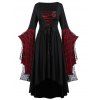 Plus Size Skull Lace Bell Sleeve Halloween Maxi Dress - BLACK 5X