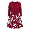 T-shirt Long Fleur Embelli de Bouton - Rouge 3XL