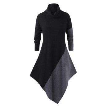 

Plus Size Contrast Asymmetrical Longline Sweater, Multicolor