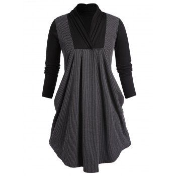 

Plus Size Long Sleeve Striped Tunic T Shirt, Dark slate grey