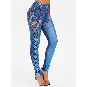 Image of Faux Denim Butterfly Print Skinny Jeggings
