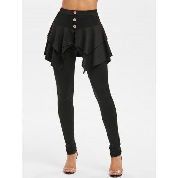 Image of Button High Waist Skirted Skinny Pants