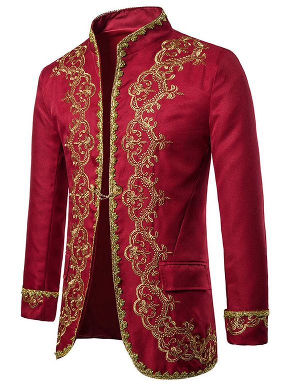 European Style Embroidery Stand Collar Blazer - RED 2XL