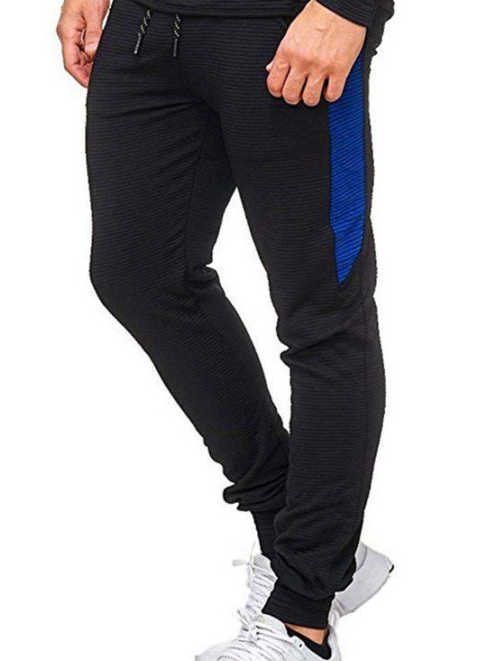 Pantalon de Jogging de Sport Rayé Jointif en Couleur Contrastée - Bleu XS
