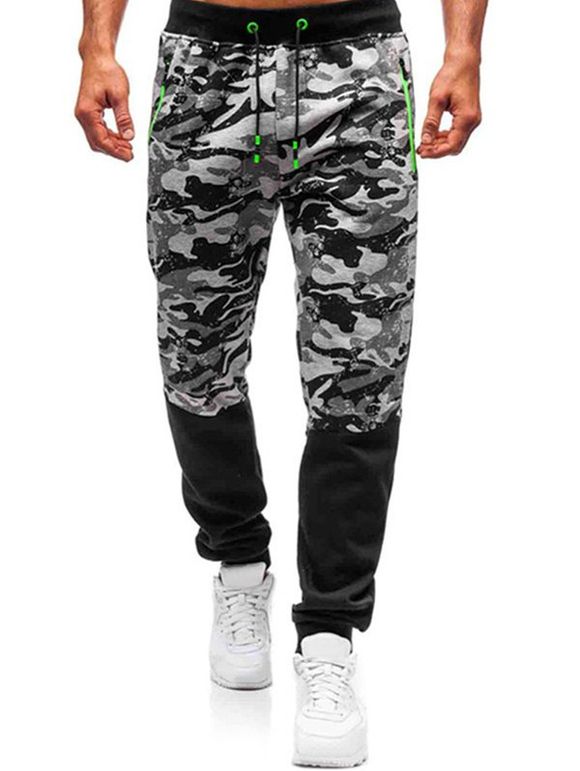 Pantalon de Jogging Camouflage Imprimé à Cordon avec Poche - Gris Clair 3XL