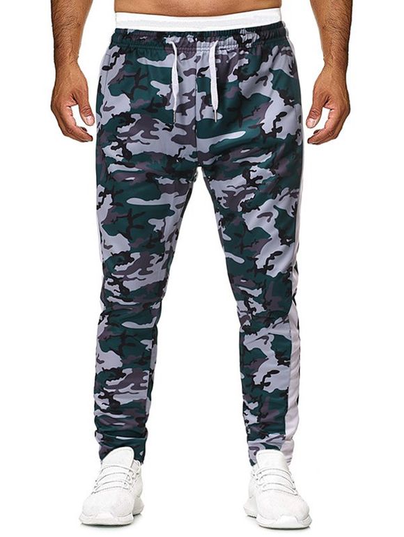 Pantalon Décontracté Camouflage Imprimé à Cordon - Vert L