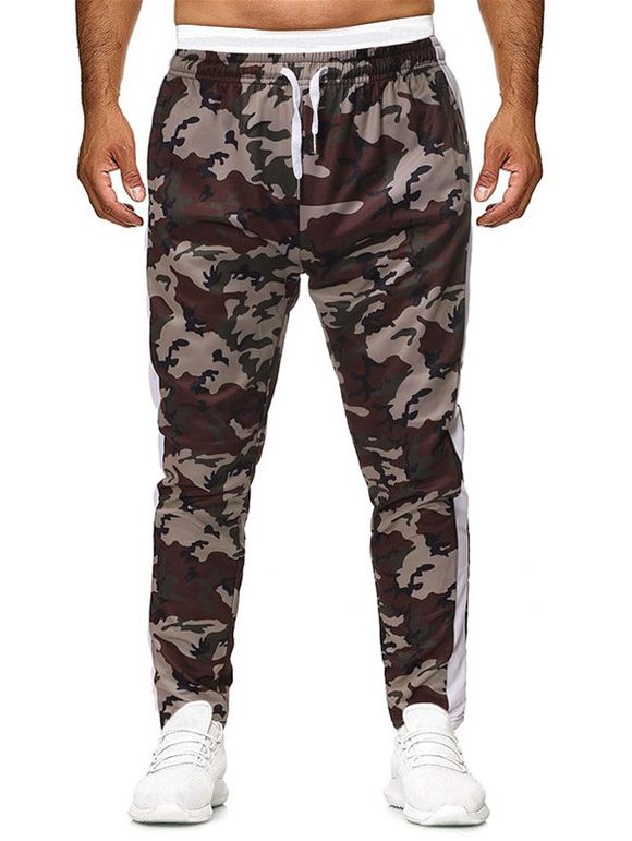 Pantalon Décontracté Camouflage Imprimé à Cordon - Brun 2XL