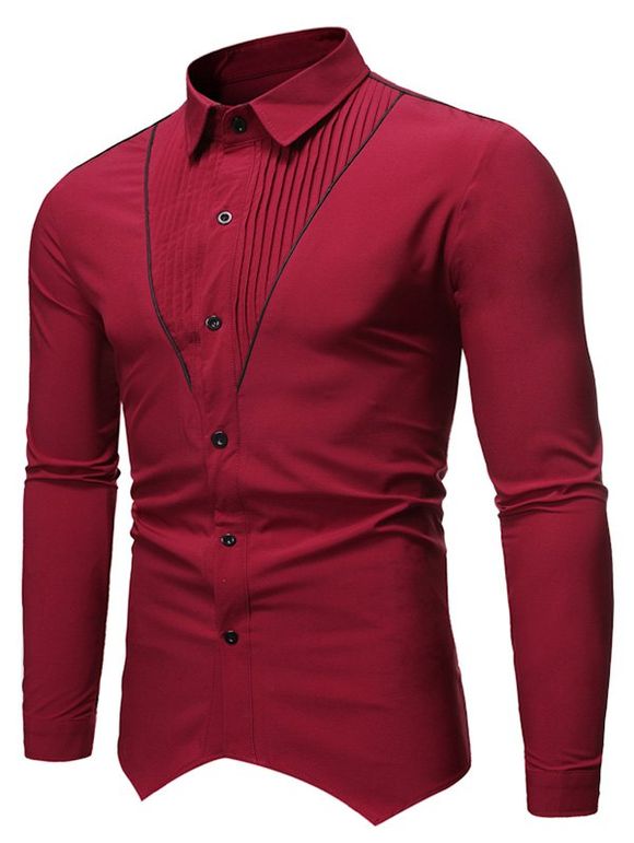 Chemise Plissée Boutonnée avec Passepoil - Rouge M
