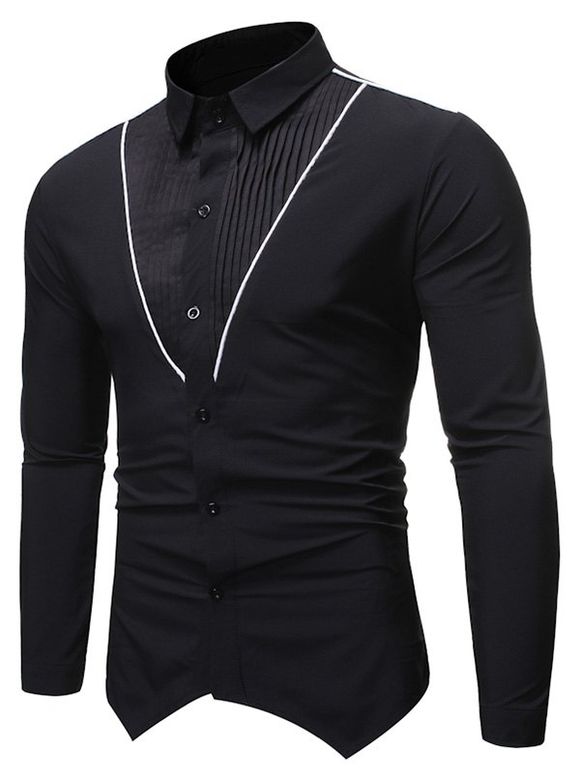 Chemise Plissée Boutonnée avec Passepoil - Noir XL