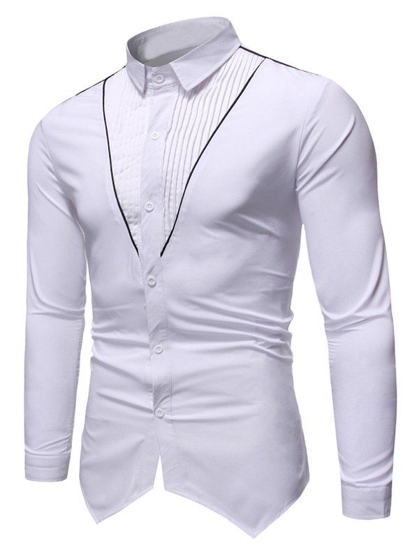 Chemise Plissée Boutonnée avec Passepoil - Blanc XL