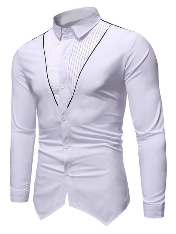 Chemise Plissée Boutonnée avec Passepoil - Blanc 2XL