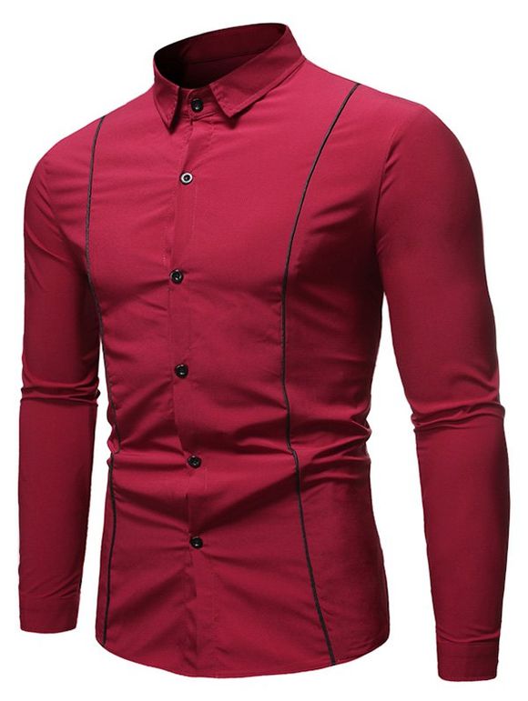 Chemise Boutonnée Contrasté à Manches Longues - Rouge XL