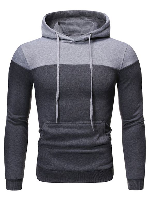Sweat à Capuche en Blocs de Couleurs en Laine - Gris Foncé 2XL