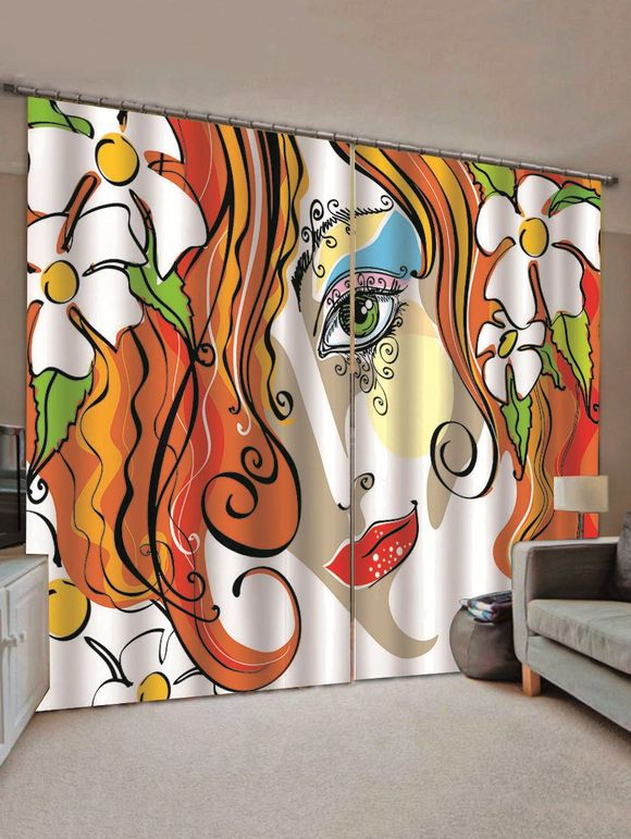 Rideaux de Fenêtre Motif de Fille 2 Panneaux - multicolor C W75×L166CM×2PCS