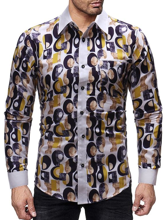 Chemise Géométrique Imprimée Jointive à Manches Longues avec Poche Poitrine - multicolor 2XL