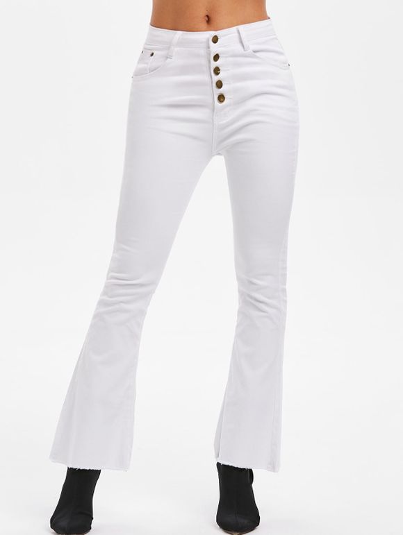 Pantalon Bootcut Boutonné à Ourlet Effrangé - Blanc XL
