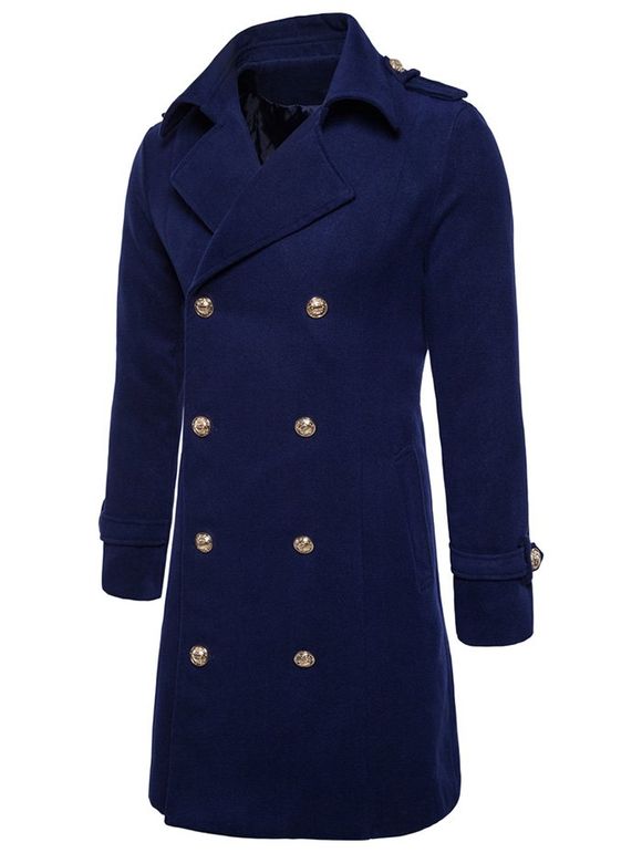 Manteau à Double Boutonnage avec Poche - Bleu M