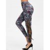 Pantalon Crayon Rose et Etoile Imprimées à Taille Haute - Gris XL