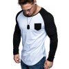 T-shirt Contrasté Manches Raglan à Ourlet Plissé avec Poche - Blanc XL