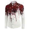 Chemise d'Halloween Boutonnée Sang Eclaboussé Imprimé à Manches Longues - Blanc M