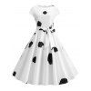 Robe Evasée Ceinturée Imprimée à Mancherons - Blanc 2XL
