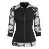 Floral Print Raglan Sleeve Zippered Coat - BLACK 2XL