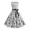 Robe Evasée Ceinturée Note de Musique Sans Manches - Blanc L