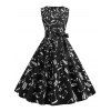 Robe Evasée Ceinturée Note de Musique Sans Manches - Noir S