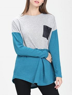Front Pocket Colorblock Tunic Sweater