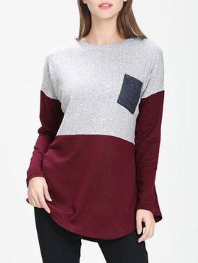 Front Pocket Colorblock Tunic Sweater