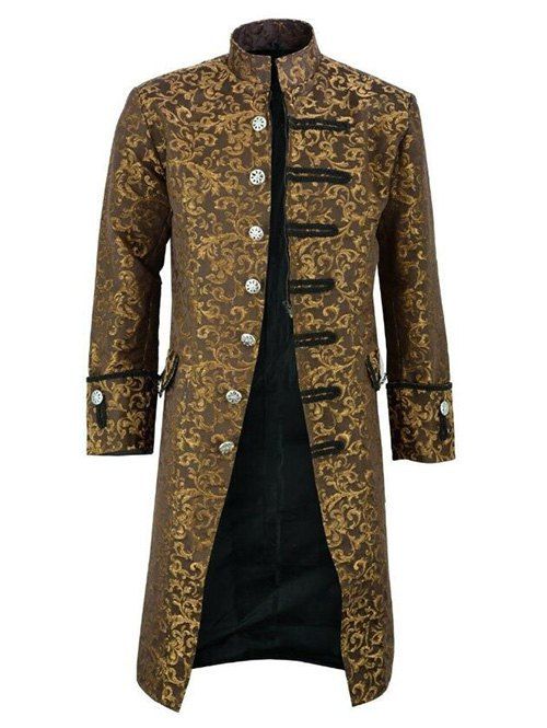 Manteau Trench Style Chinois Imprimé avec Bouton - Jaune d'Abeille L