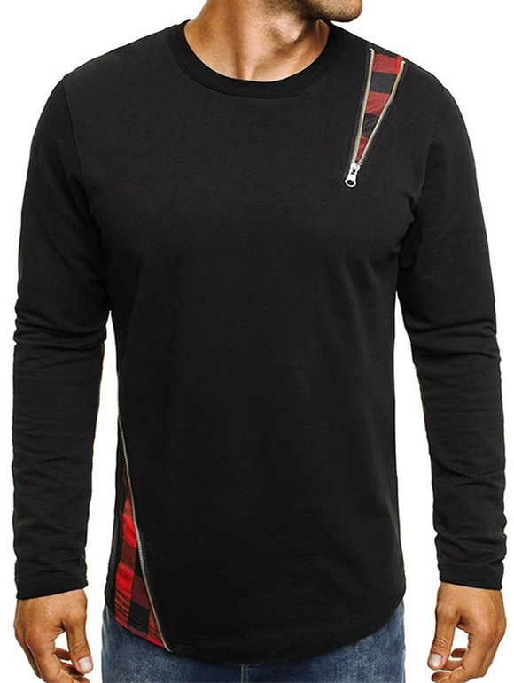 T-shirt Ajusté Zip Jointif à Manches Longues - Rouge XL