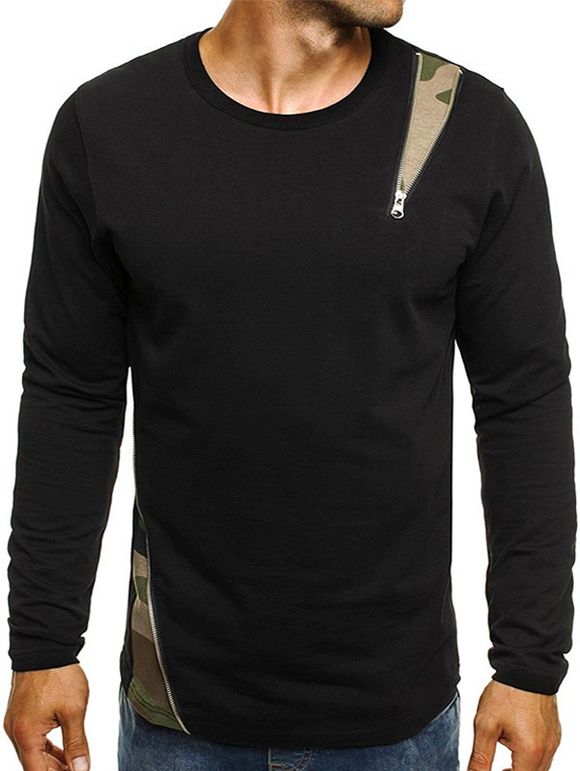 T-shirt Ajusté Zip Jointif à Manches Longues - Vert Camouflage 2XL