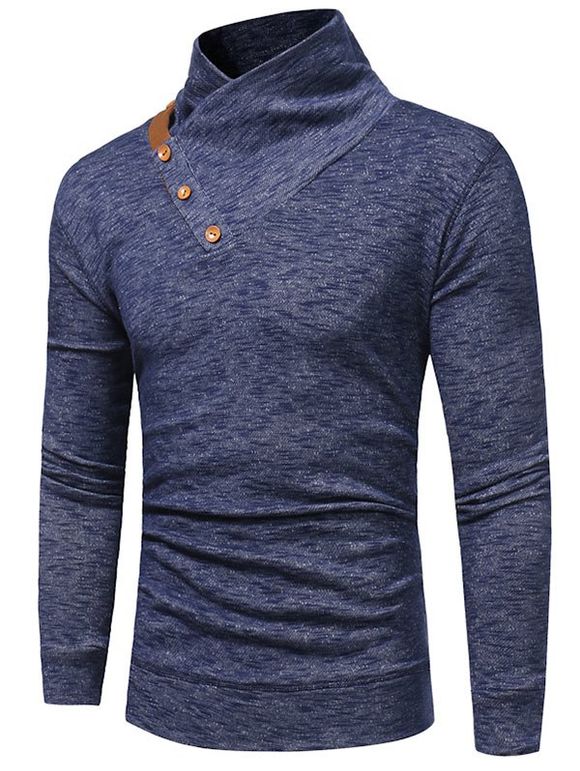 Sweat-shirt Contrasté Jointif Imprimé avec Bouton - Cadetblue M